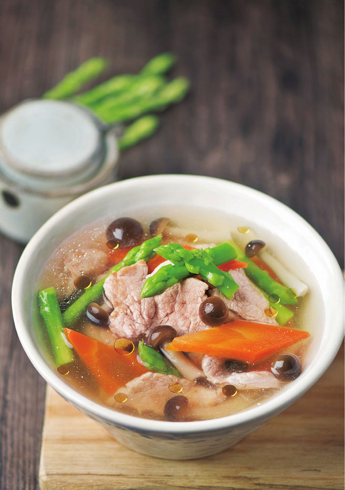 汤汤水水好养人：芦笋蘑菇瘦肉汤